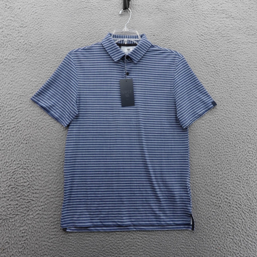 VRST Slub Stripe‎ Golf Polo Shirt Size Small Blue Mens Wicking Stretch NWT
